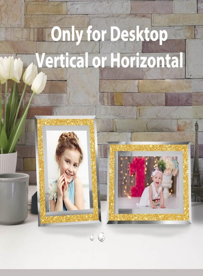 HIKWADERY 4x6 Picture Frames Gold - Set of 2, Sparkle Real Glass Photo Frame 4 by 6 with Silver Mirrored Edge, for Tabletop Display, Wedding Birthday Christmas Day Gifts (4 x 6, Glitter Gold) - Image 3